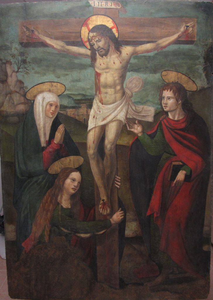Calvario - Óleo sobre tabla. Siglos XVI. Procede del Palacio Arzobispal de Zaragoza. Alma Mater Museum.