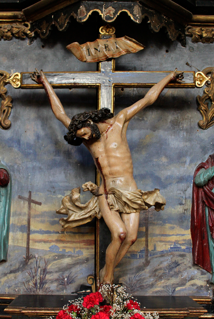 Cristo en la cruz
Talla en madera policromada, siglo XVIII
Retablo del Santo Cristo de la iglesia parroquial de San Ildefonso de Cabañas de Ebro (Zaragoza)
